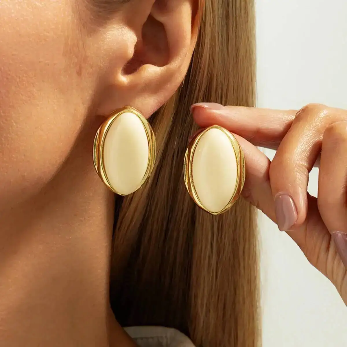 Lacteo Punk Vintage Resin Acrylic Oval Stud Earrings Elegant Exquisite Charm Earrings Banquet Wedding Daily Accessories Jewelry