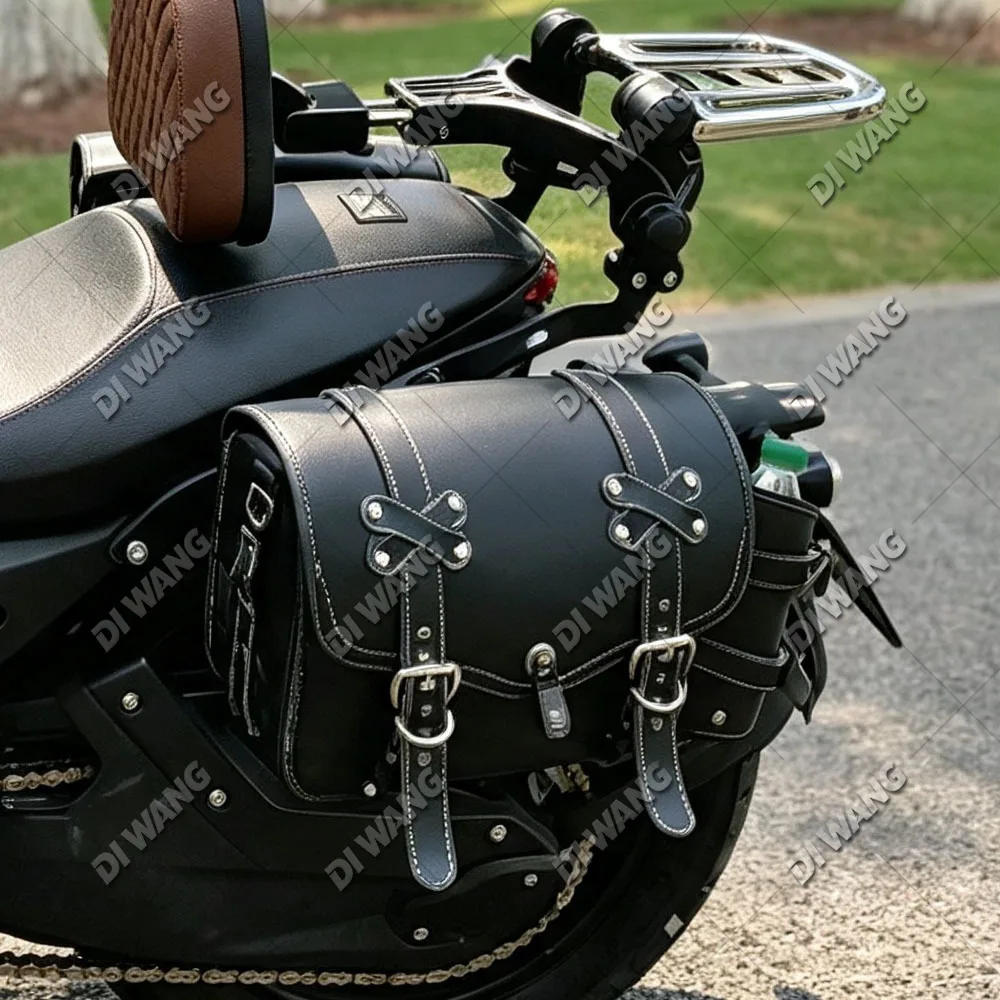 FOR Benda LFC 700 700 LFC Motorcycle Retro Side Saddlebag Canvas Leather Side Luggage Storage Bag Modified Accessories