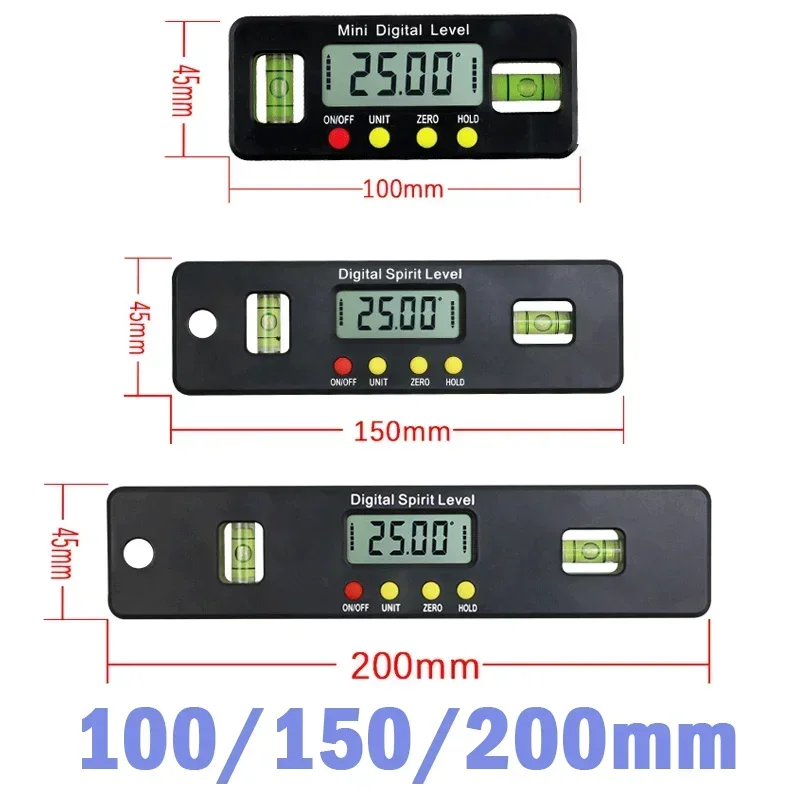 Mini Digital Protractor 100mm 150mm 300mm Angle Finder Electronic Level Inclinometer  with Magnetic Bottom Angle Measuring Tools