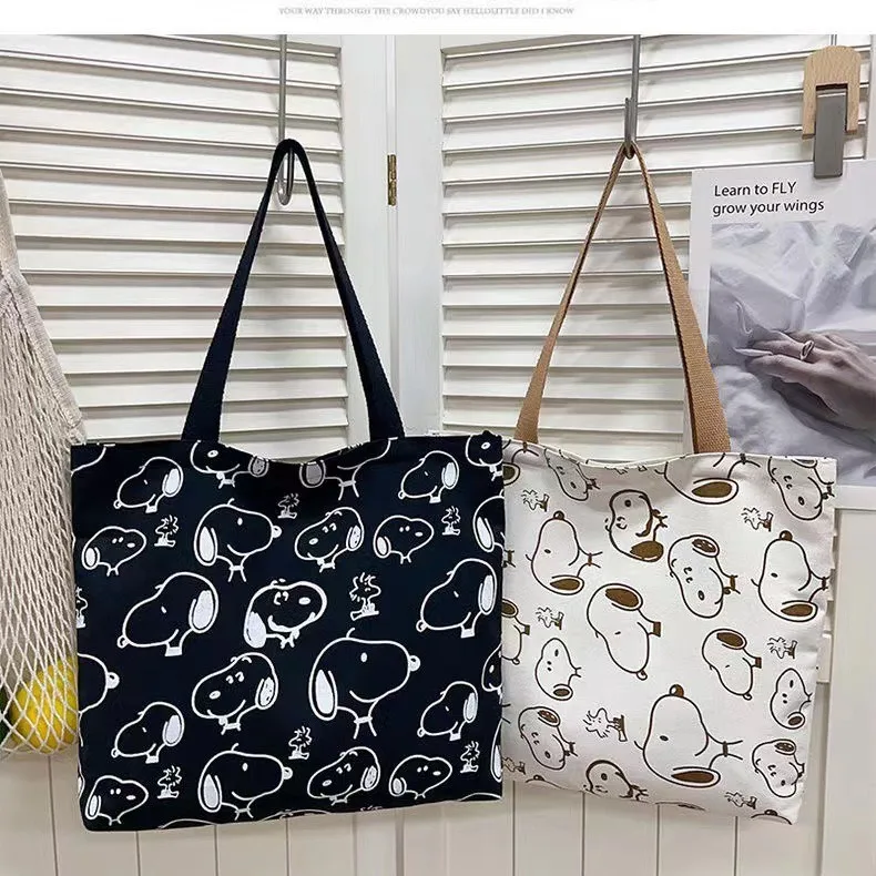 Peanuts Cartoon Snoopy Print Canvas Tote Bag Women's Portable Handbag Harajuku Cute Pattern Shoulder Bag Large Capacity Shopping
