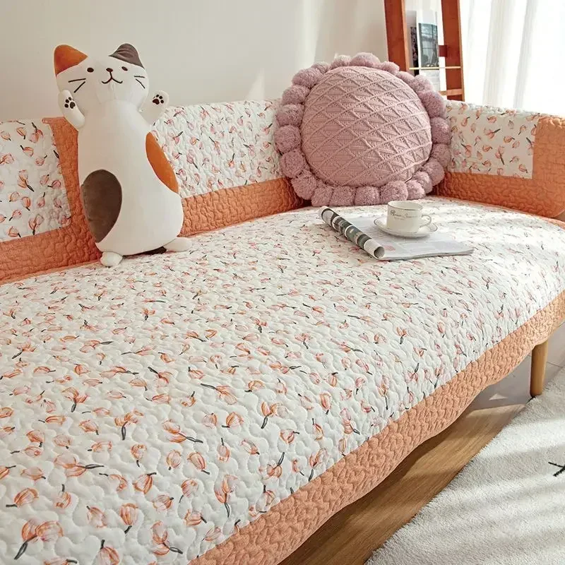 

Цветочный клетчатый узор, четырехсезонное использование, диванное полотенце, хлопчатобумажная ткань, окантовка ручной работы, диванная подушка, украшение, мебель для отеля, чехол для дивана