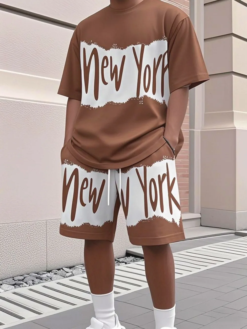 طقم شورت تي شيرت صيفي أنيق للرجال مطبوع عليه حروف قابلة للتنفس ومريحة طقم مكون من قطعتين على طراز الشارع في الهواء الطلق #2