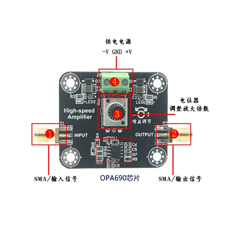 1PCS OPA690 amplification module features low-noise wideband voltage feedback with adjustable and followable operation multiples