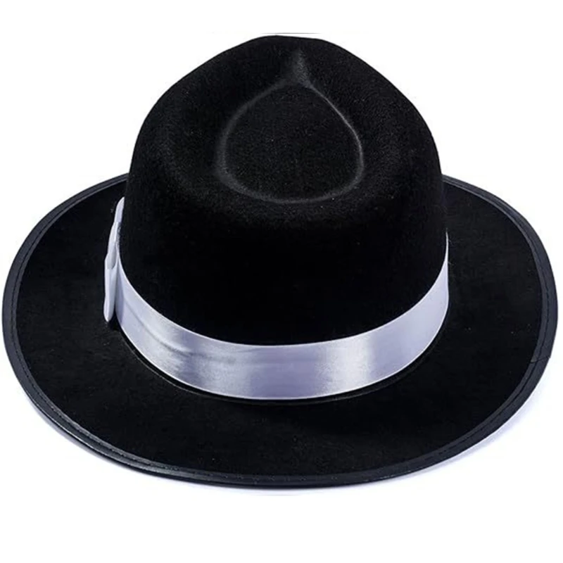 Vintage Fedora Hat for Women Men with Belt Panama Hat Magician Black Flat Top Hat Cosplay Dress Up Hat