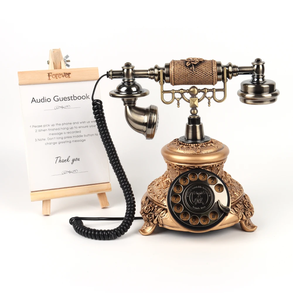 Imagem -03 - Brass Metal Audio Guest Book Telefone Antigo Telefone Antigo Estilo Europeu Vintage Eventos de Casamento Telefone Cheeta