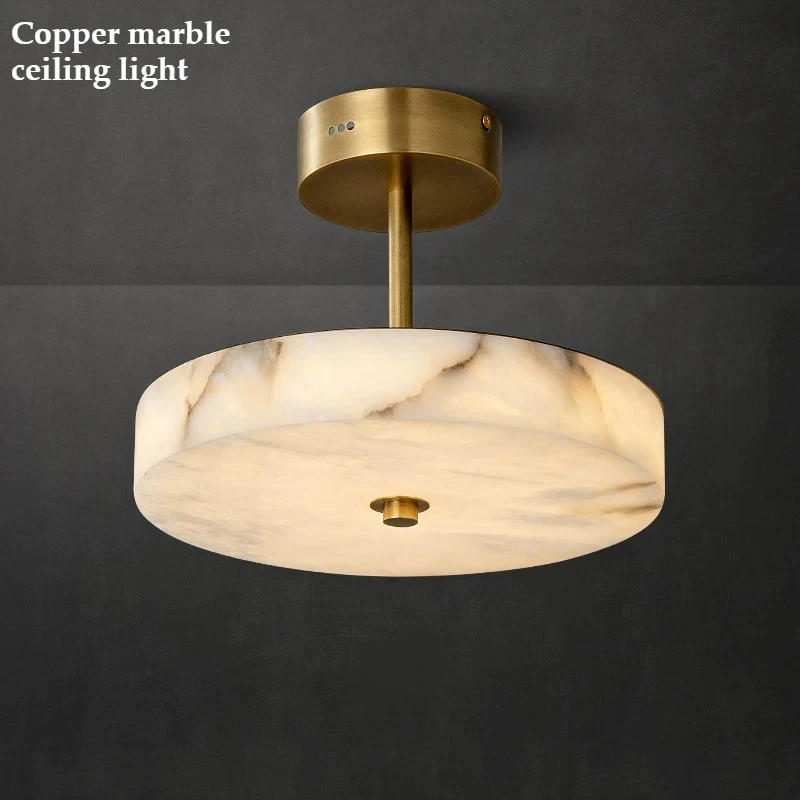 Golden All Copper Spanish Real Marble Ceiling Light Circular Minimalist Restaurant Bedroom Hallway Creative Personality Light
