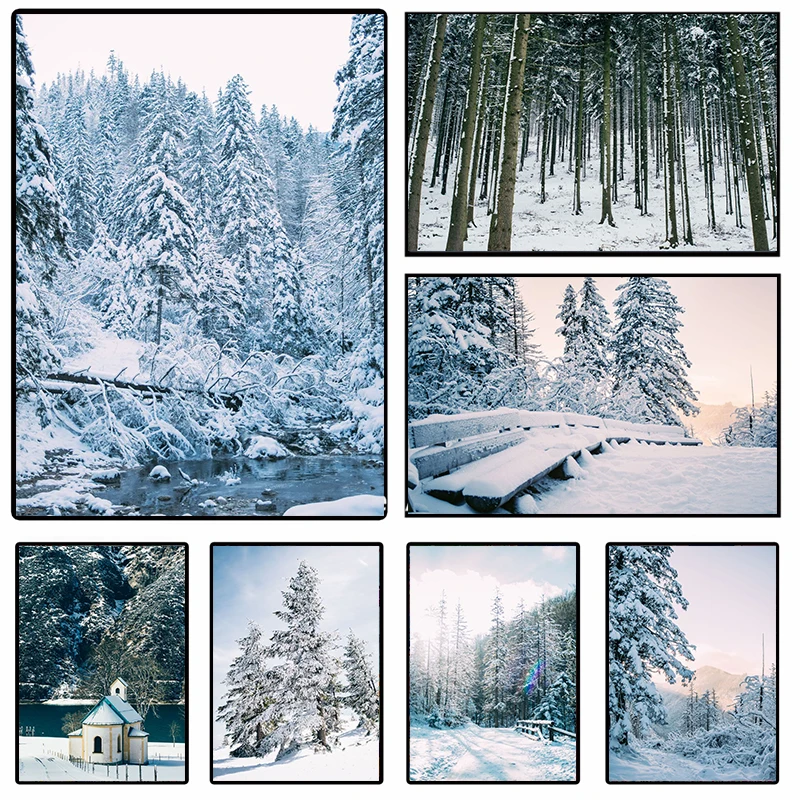 Winter Poster Forest Snow Mountain Winter Snowfield Canvas printing Poster For Home Room Wall  Art Decoration Hanging Painting