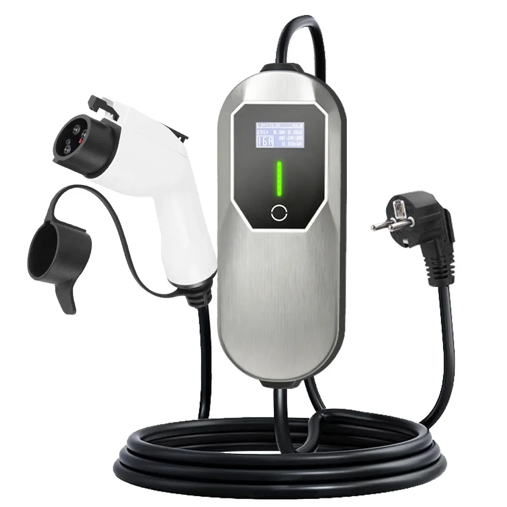 Teschev draagbare EV-oplader Type2 IEC 62196 elektrische autolader 3,5 kW 16A 1 fase EVSE snel opladen Wallbox EV-laadstation