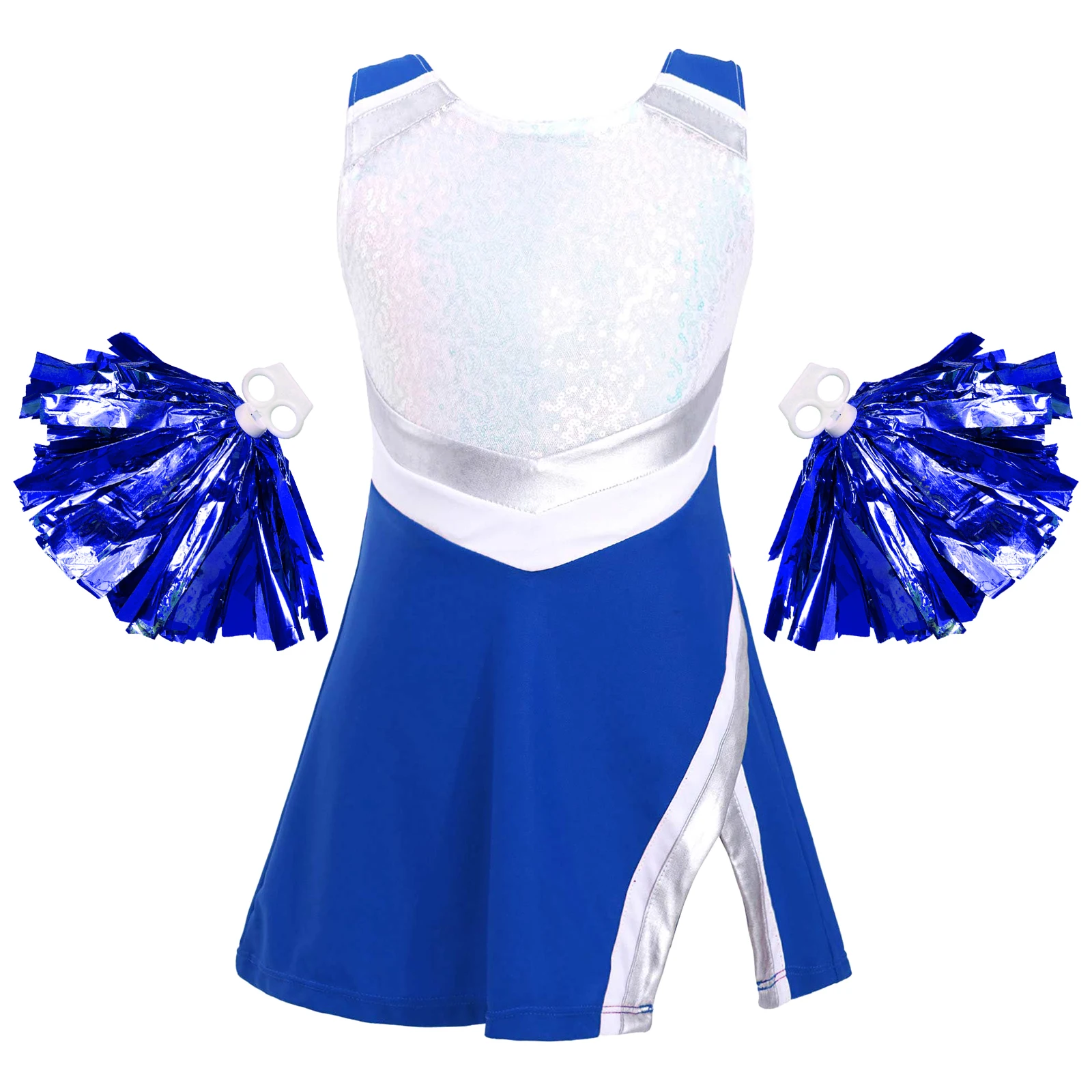 Crianças meninas cosplay cheerleader trajes uniformes cheerleading esportes vestido + flor bola conjunto para dança competição dancewear