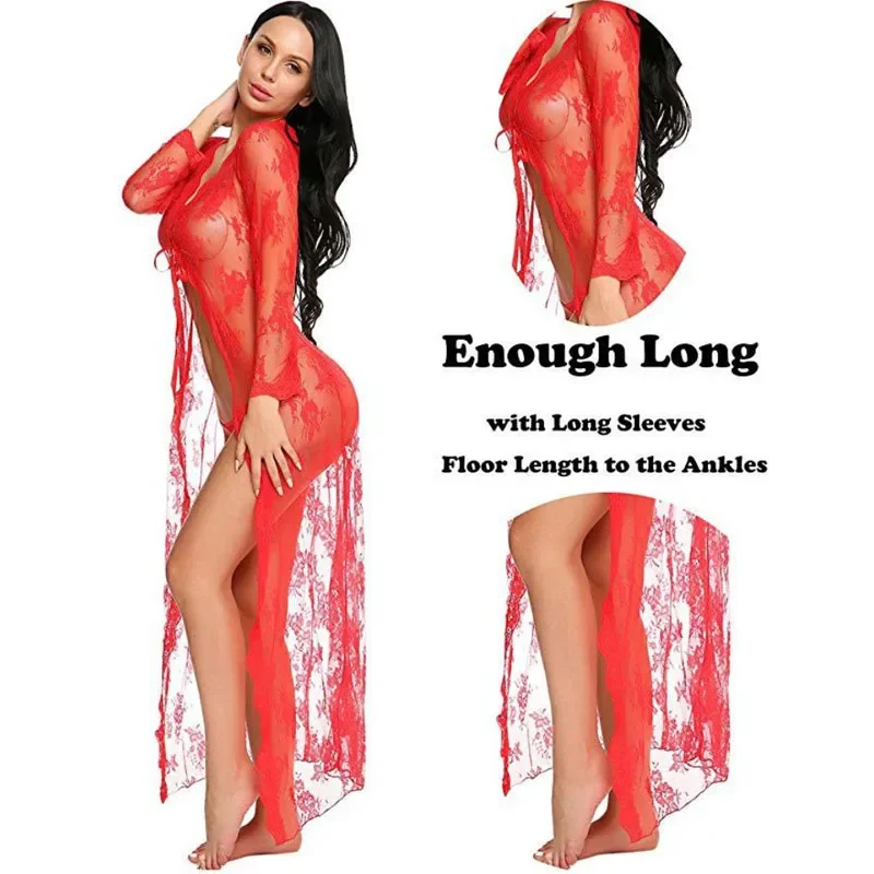 Top Fashion Women Sexy Long Dress Summer Night Dress Sleeping Dress Transparent Lace Pattern Nightgown Sleepwear Fun Underwear