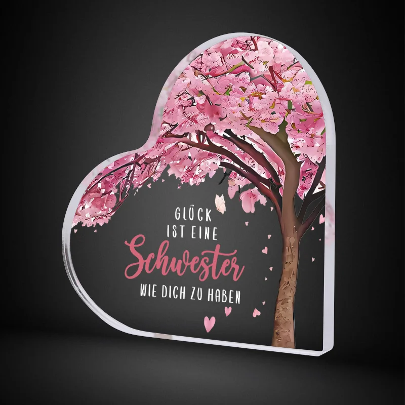 Heart Shape Acrylic Sister Plaque, 2D German Sister Birthday Gift, Mothers Day Decorative Sign