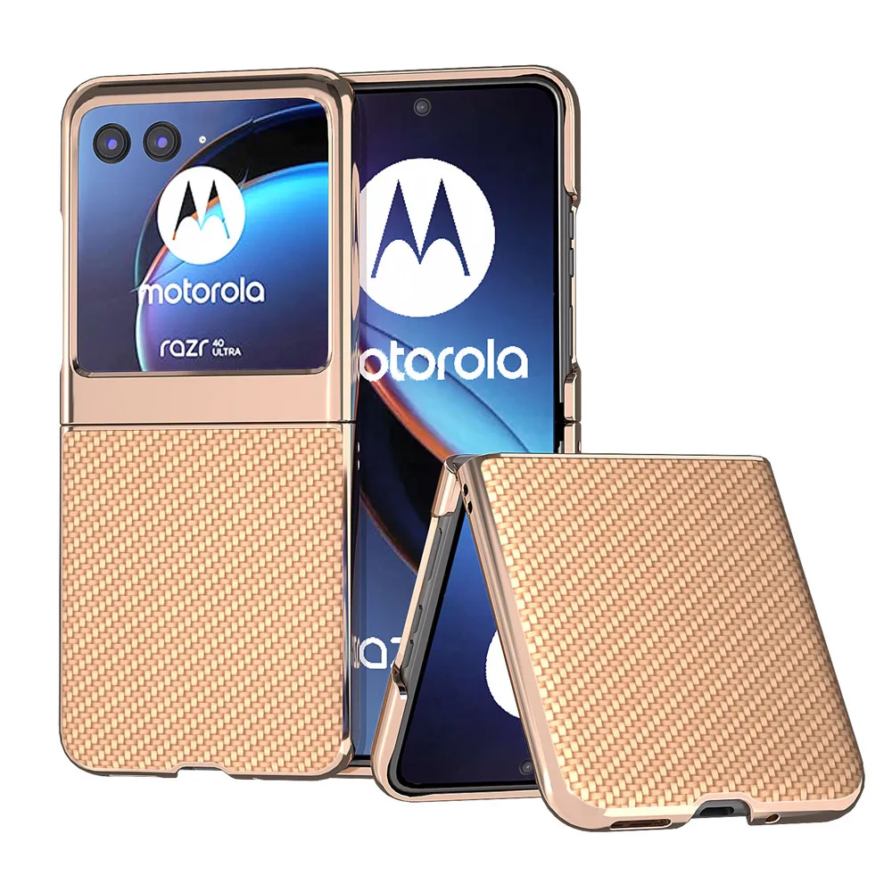حافظة جلدية صغيرة من ألياف الكربون مطلية بالكهرباء لهاتف موتورولا Razr50 Ultra حافظة لهاتف Moto Razr40 Ultra حافظة Razr 40