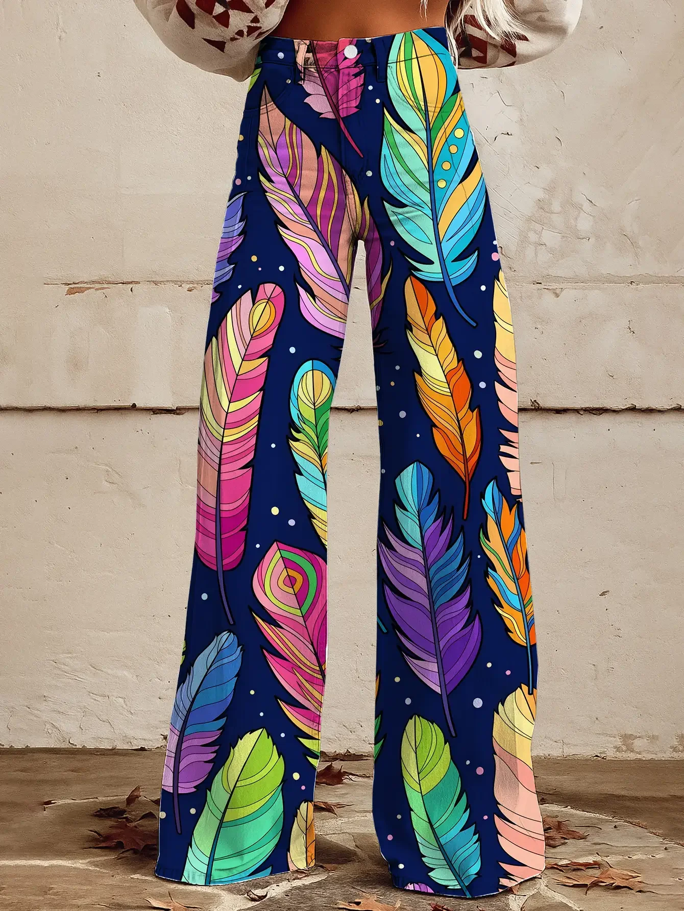  Ladies' casual jeans with a variety of colorful western prints, Retro fashion zebra print loose horn imitation jeans