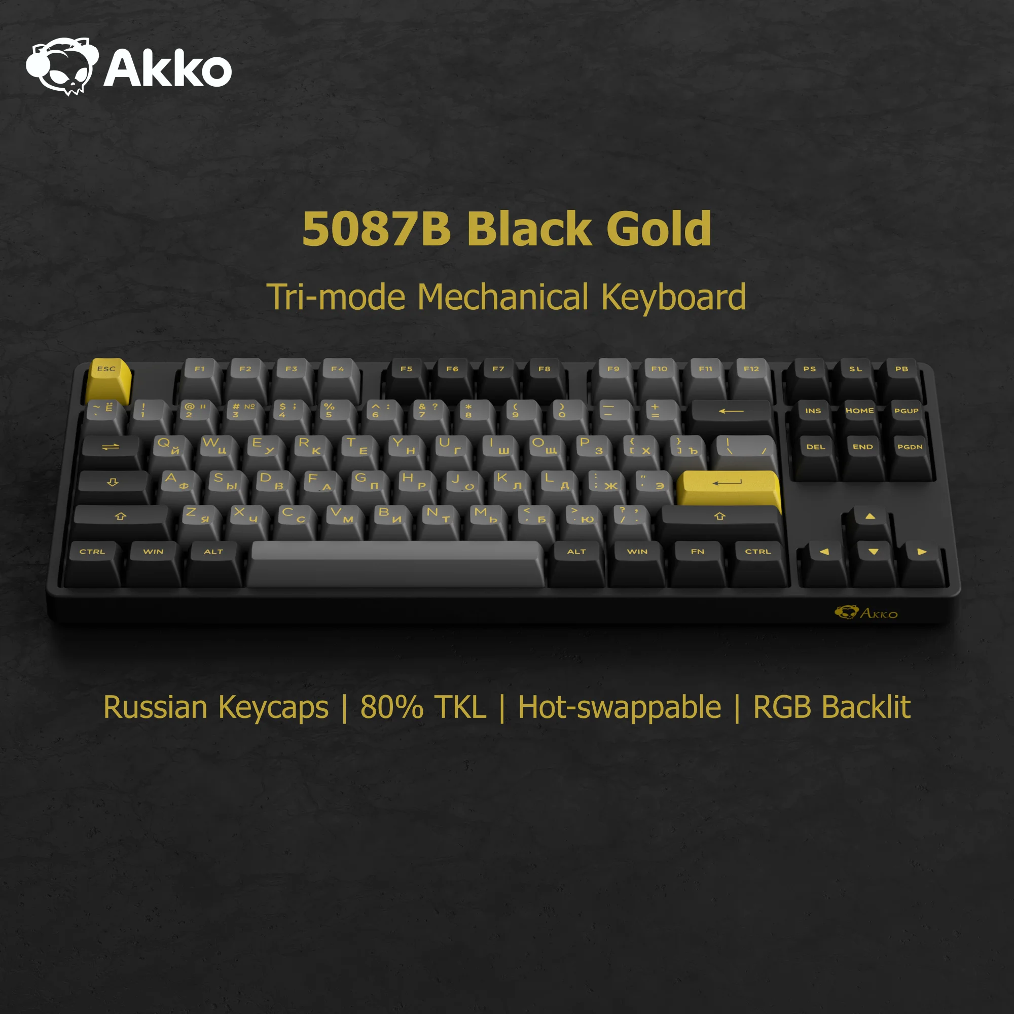 

5087B Plus Wireless Mechanical Keyboard Russian Keycaps ASA Profile 80% TKL Hot-swappable RGB Office Gaming Customized Keyboard