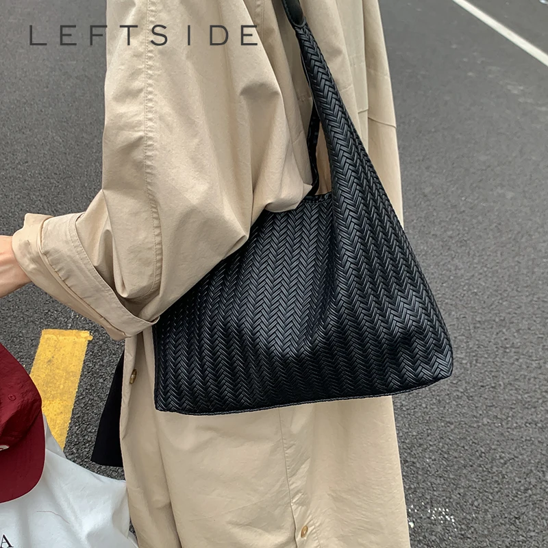 

LEFTSIDE Weave PU Leather Shoulder Bags for Women 2025 Luxury Brand Designer Hobo Bag Females Luxury Brand Handbags and Purses
