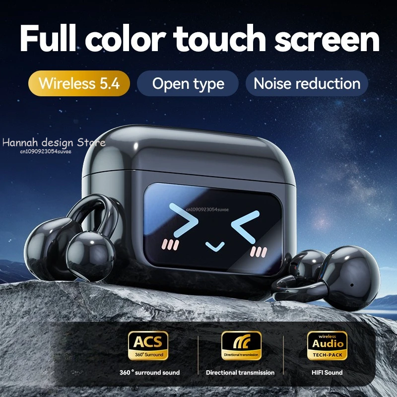 M100 LCD تعمل باللمس مكافحة فقدان سماعة AI الحد من الضوضاء مع HIFI الصوت بلوتوث 5.4 سماعة مفتوحة الأذن كليب سماعات الأذن