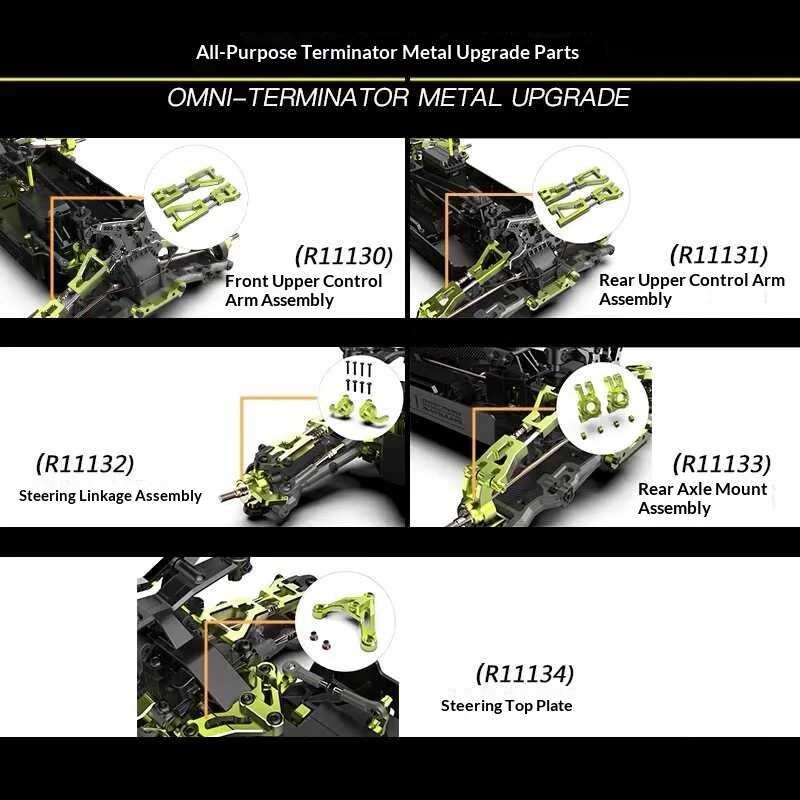 Rlaarlo Omni-Terminator Metal Upgrade Parts Upper Suspension Arm Steering Hub Rear Axle Carrier Steering Top Plate RC Monster