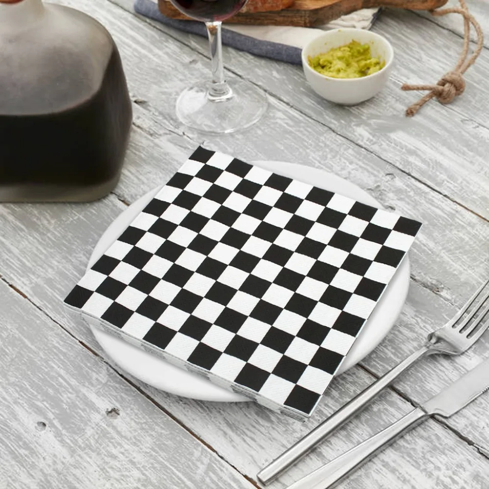 

20pcs/pac Fashion Black White Checkered Printed Napkin Papers Minimalist Chessboard Patterned Paper Napkins Coffee Shop Cloth