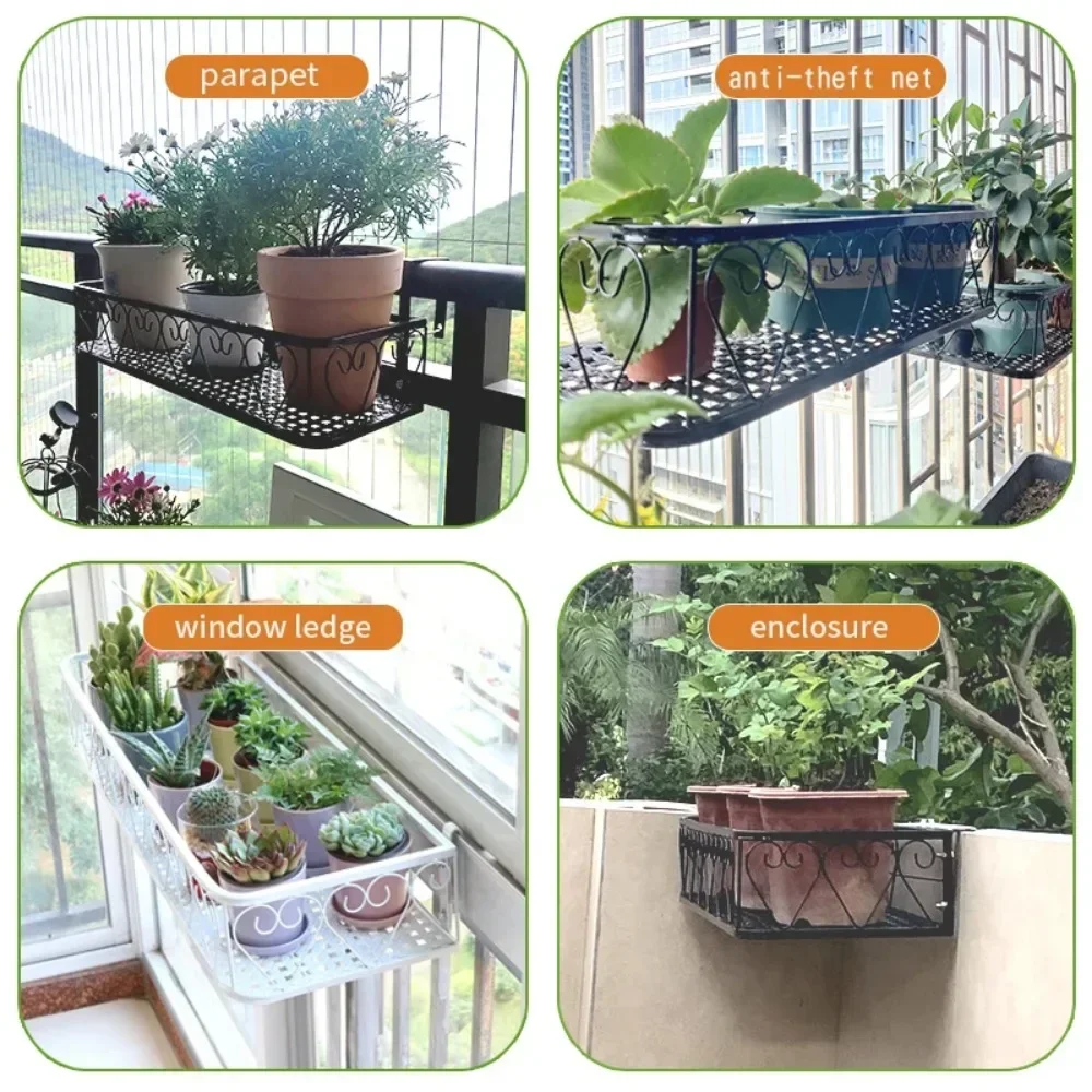 1pc Plant Stand Shelves Balcony Flower Pot Rack Hanging Guardrail Succulent Flower Railing Shelf Display Shelving Unit for Patio