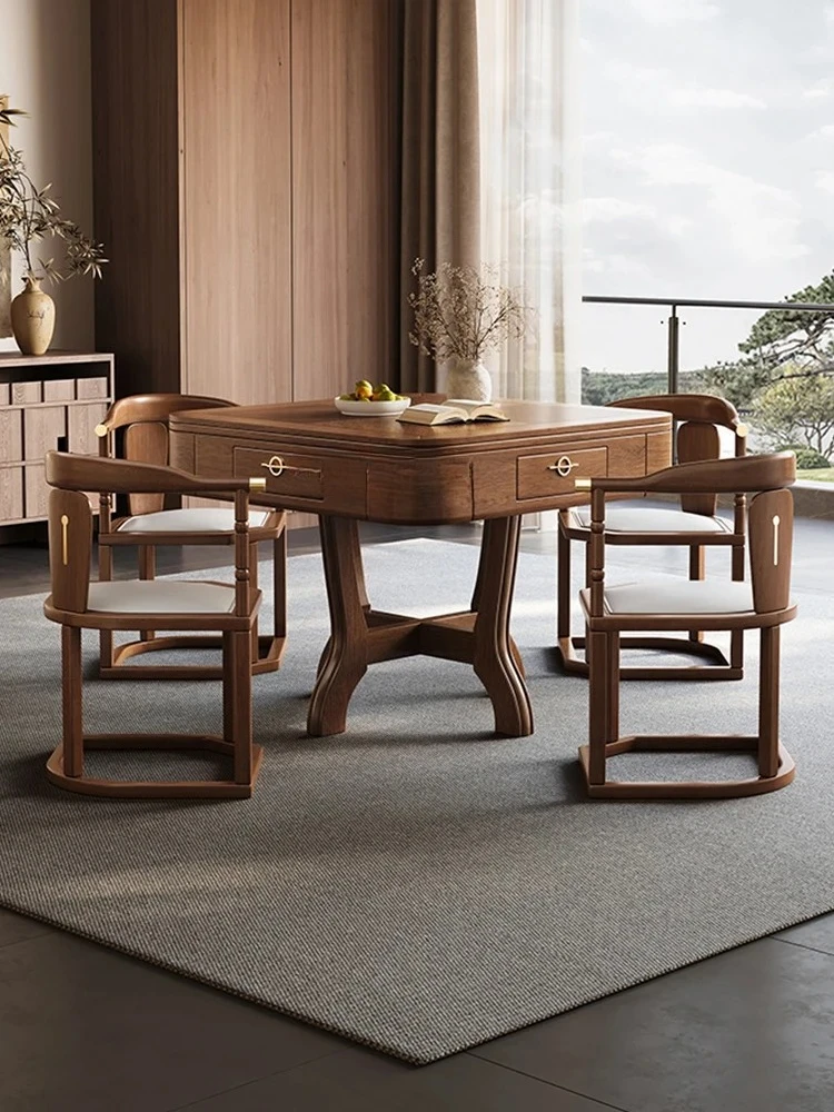 Mahjong machine automatic dining table dual-purpose integrated solid wood storage chair electric