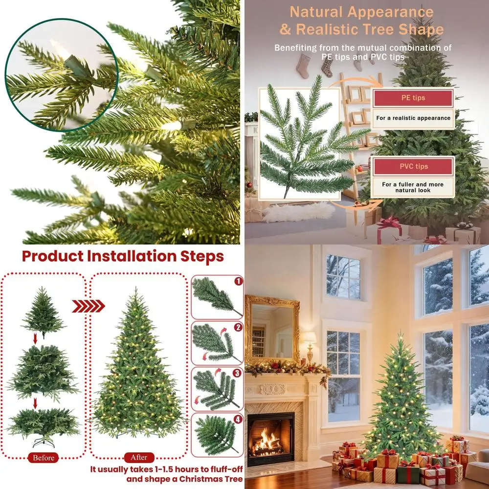 

Искусственная рождественская елка длиной 4 фута с наконечниками из ПВХ 907, 150 лампочек, металлическими петлями, складная основа для праздников дома и офиса