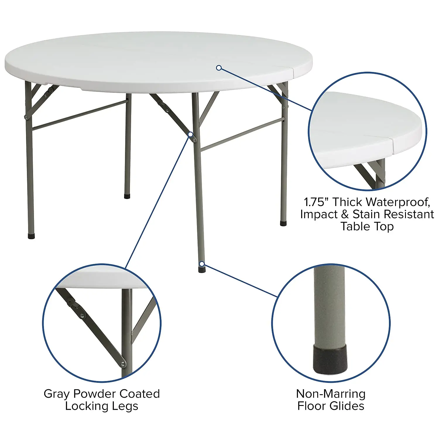 Furniture 4-Foot Round Granite White Plastic Folding Table