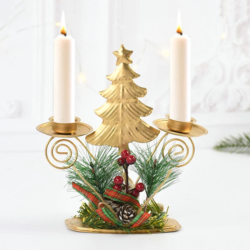 Navidad Noel Christmas Decoration New Year Candle Holder Metal Christmas Tree Candlestick Santa Berry Ornament Xmas Table Decor - Image 5