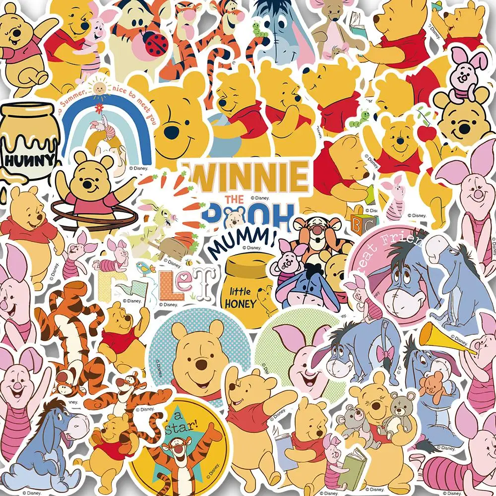 50PCS Cartoon Disney Winnie The Pooh Stickers Graffiti Luggage Laptop Laptopsref Rigerator Decoration Waterproof Sticker