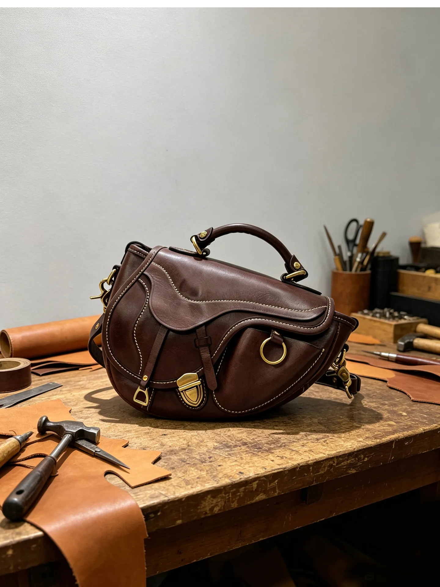 Handgefertigte, hochwertige Damen-Satteltasche aus erstklassigem Rindsleder für den täglichen Gebrauch, luxuriöse Schultertasche aus echtem Leder für Reisen. – Detail 2