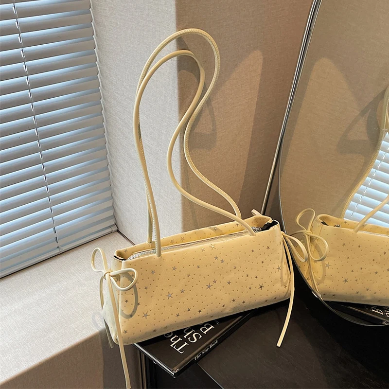 Exquisite Star Rhinestone Single Shoulder Bags for Women Korean Fashion Bow Knot Decor Underarm Bag Spring Chic Female Handbags