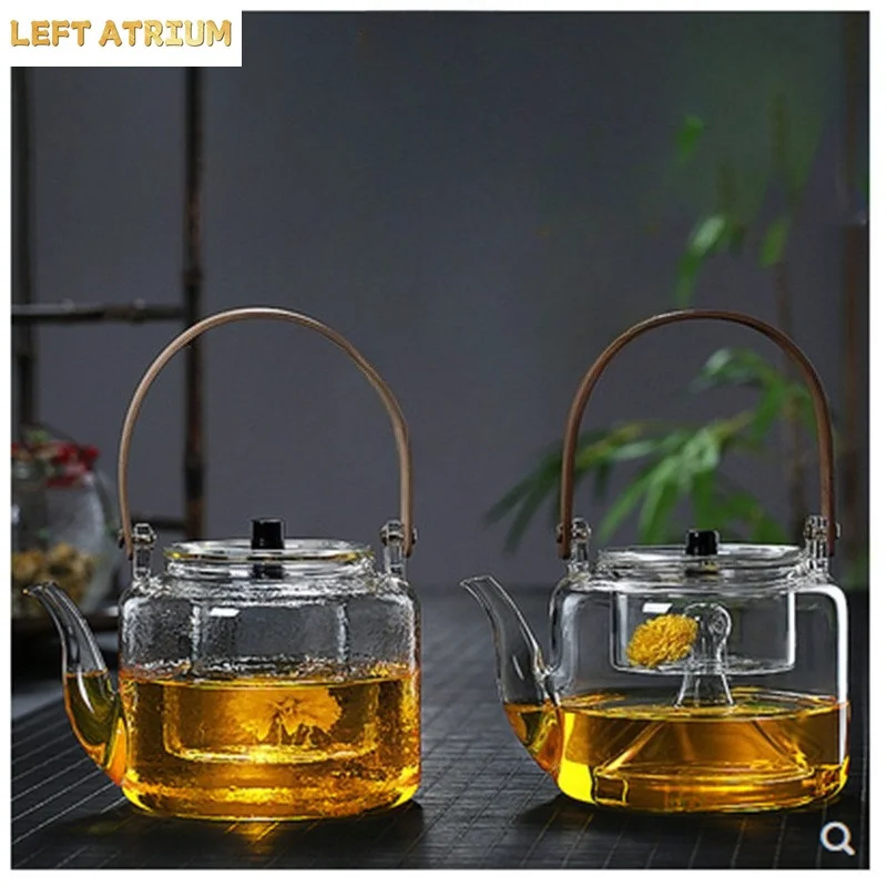 

High Temperature Resistant Hand Crafted Hammer Textured Glass Teapot with A Handle Steaming Boiling Dual Purpose Tea Making Pot