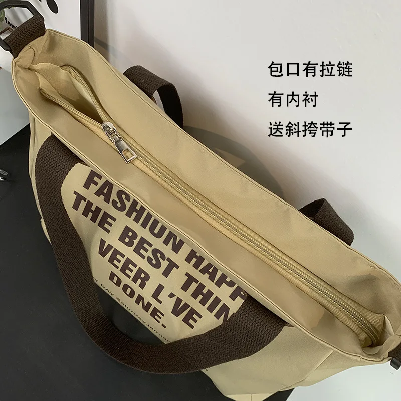 Bolso de lona para mujer, bandolera japonesa de gran capacidad con estampado de letras, bolso de tela para estudiantes