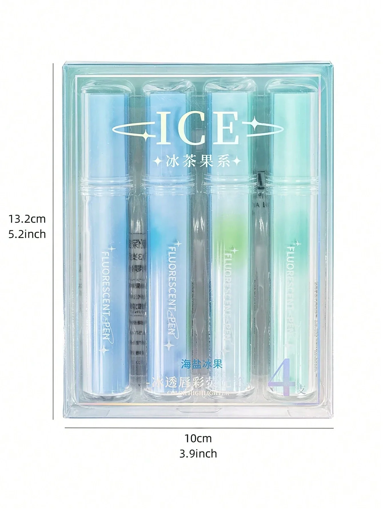 مجموعة أقلام تحديد على شكل ثلج شفاف مكونة من 4 قطع، طرف فرشاة مائل، بطانة علامة ملونة فلورسنت لرسم اللوحة