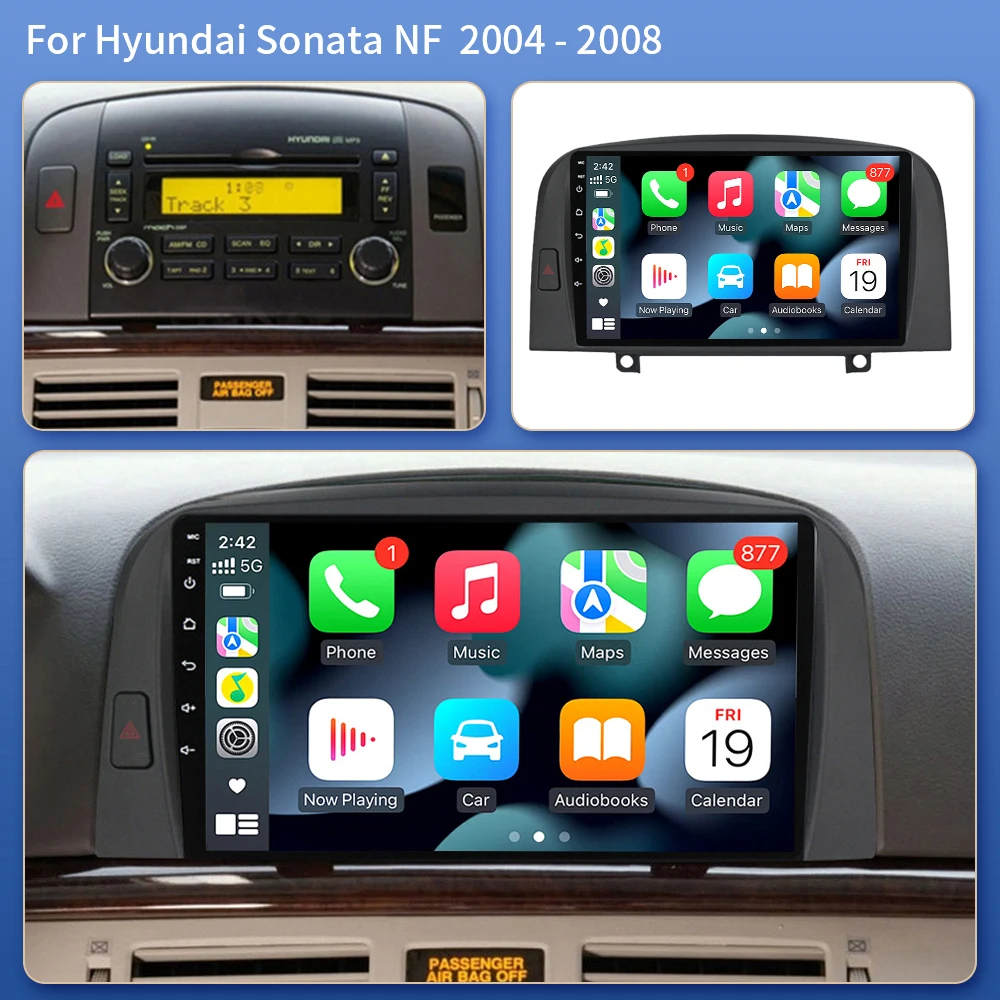 Android 16 9Inch 4+64G Screen For Hyundai SONATA NF 2004 2005 2006 2007 2008 Car Radio Stereo Multimedia Player GPS Carplay Auto