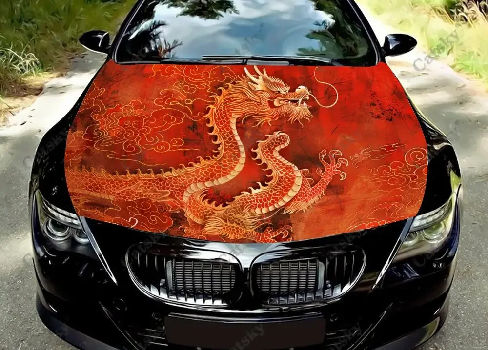 Drawing of Dragon Car Hood Vinyl Stickers Wrap Vinyl Film Engine Cover Decals Sticker Universal Car Hood Protective Film