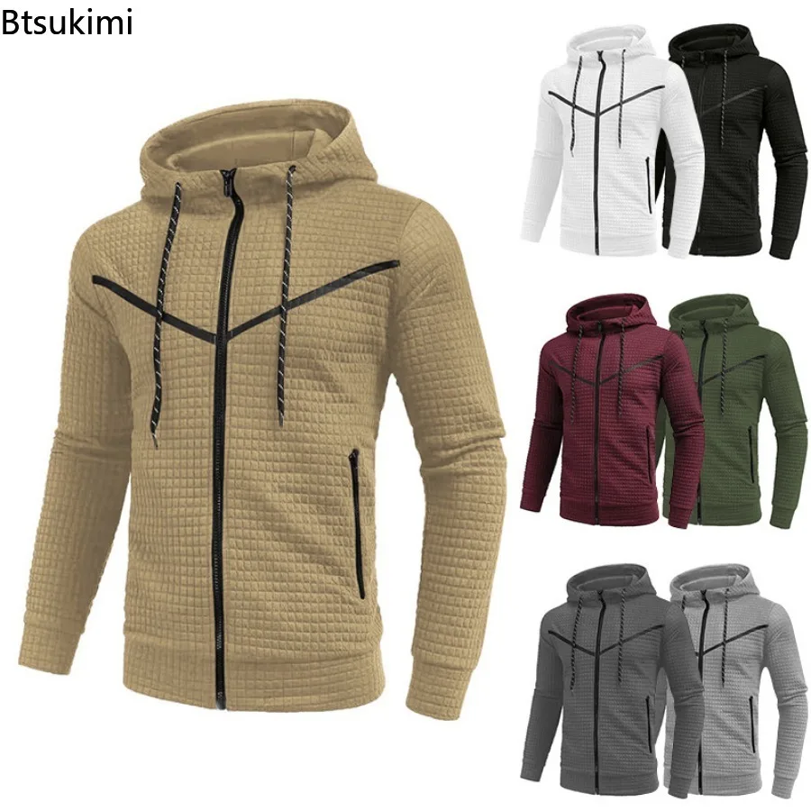 

2024 Fashion Jacquard Plaid Hoodies Men's Trend Patchwork Design Zipper Sweatshirts Men Slim Fit Casual Sportwear Hooded Jackets