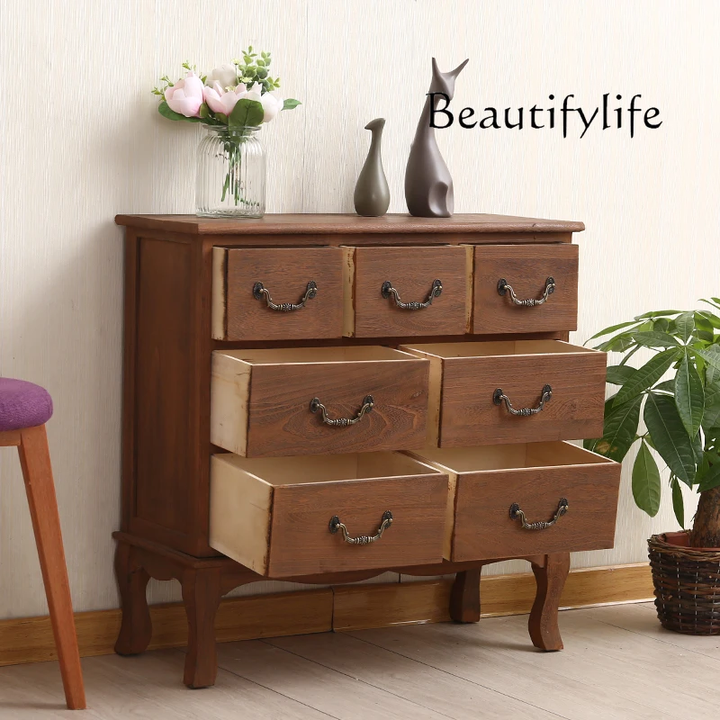 Master bedroom, end of bed, master bedroom, American solid wood wall, side cabinet, nine-bucket locker, bedside table, living