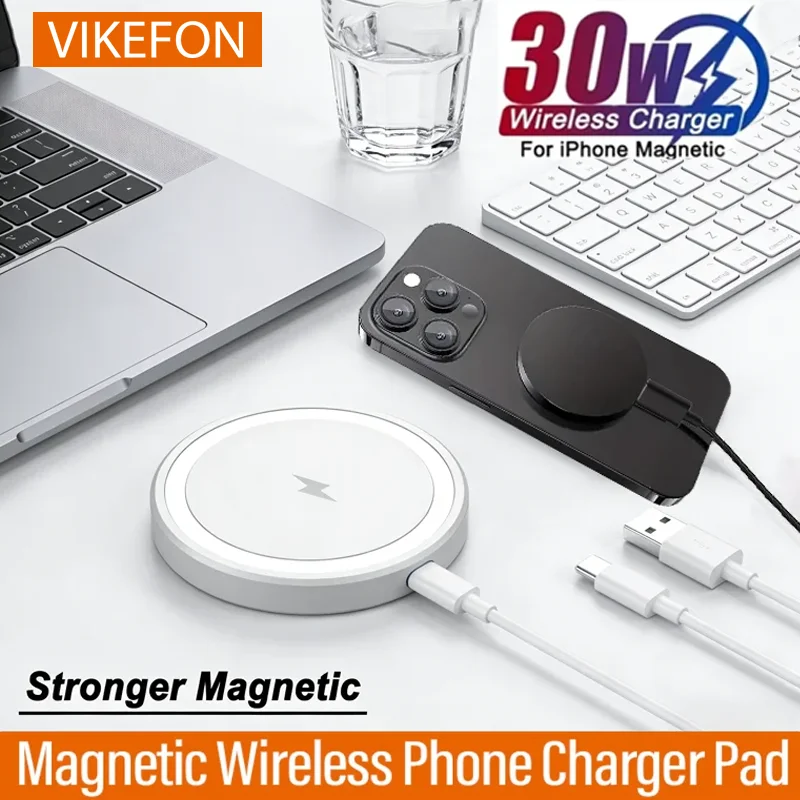 Mini 30W Magnetic Wireless Charger Pad For Magsafe iPhone 17 16 15 14 13 12 Pro Max Samsung LED Magnet Fast Charging Phone Stand