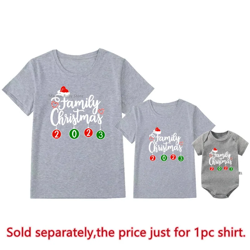 Family Christmas 2023 Matching Shirts Cotton Dad Mom Kids Tshirts Baby Rompers Family Look Xmas Party Tops Outfits Clothes Gift