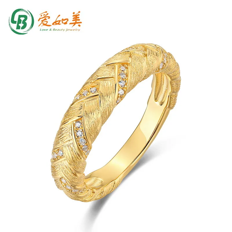 

New French Luxury Woven Brushed Ring with Wheat Ear 18K Gold PT950 Platinum Silver Plated 7-layer Gold Inlaid Diamond Ring