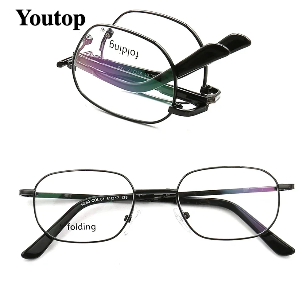 Men Square Folding Eyeglasses Frames for Women metal Foldable prescription Glasses Business Unique eyeglass frames black silver