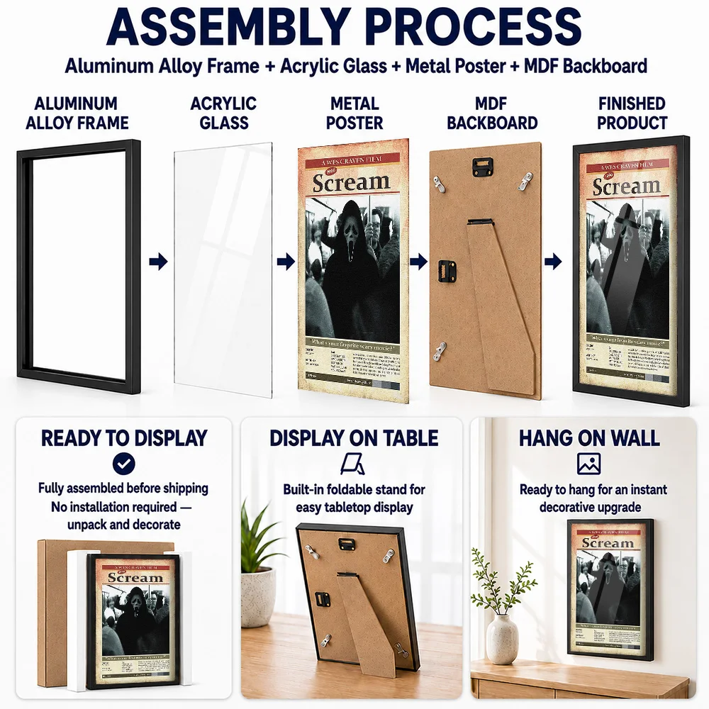 Scream Framed Metal Print Customized Haunting Narrative Design Wall Art Perfect For Home Theater Or Media Room Horror Fan Gift