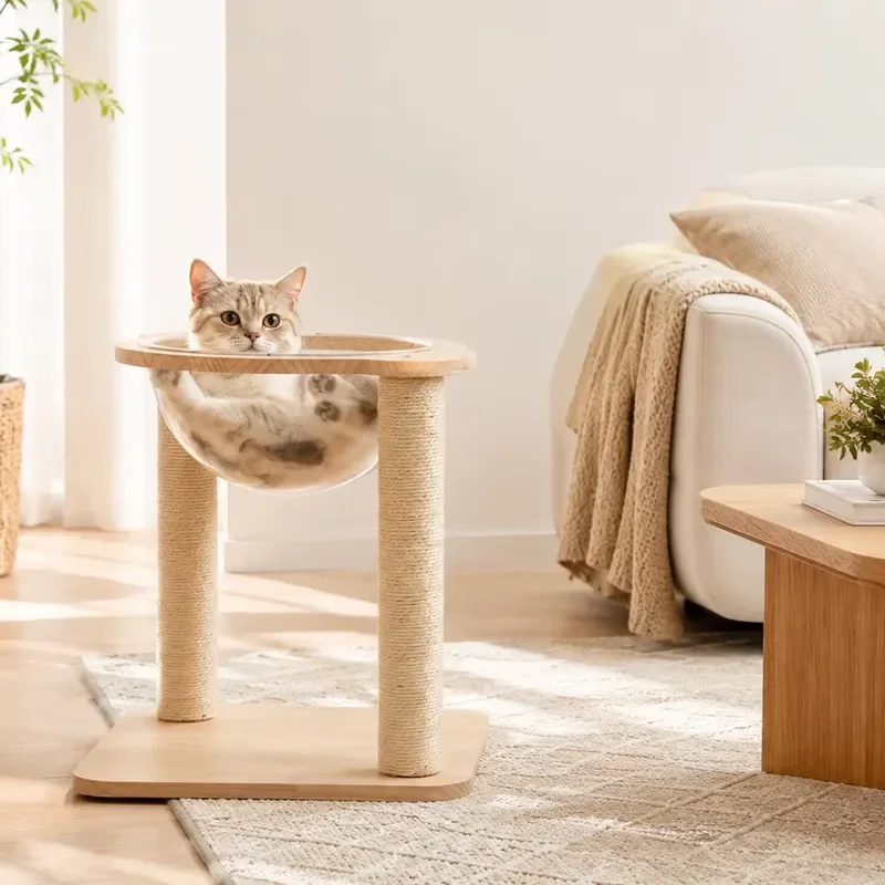 Eco Friendly Solid Pine Cat Tower with Wooden Climbing Frame and Sisal Scratching Post for Home Living