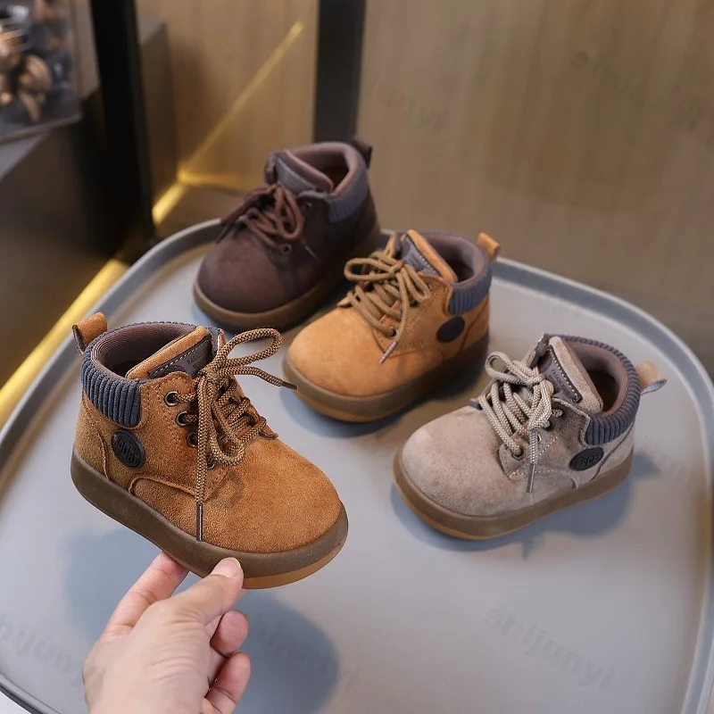 

Children Short Boots 2025 Autumn Comfortable Anti Slip Girl Boy Platform Ankle Boots Fashion British Toddler Outdoor Cotton Boot
