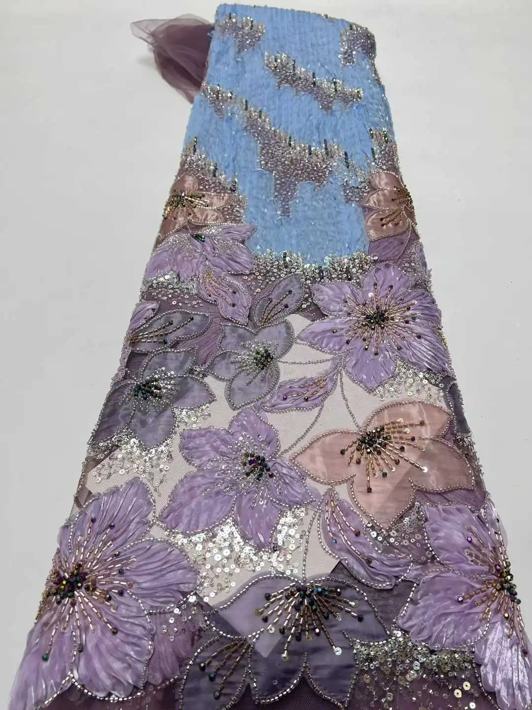 

2026 новейшая африканская 3D кружевная ткань с вышивкой, французская кружевная ткань с блестками, бисером, нигерийское тюлевое кружево для вечерних платьев