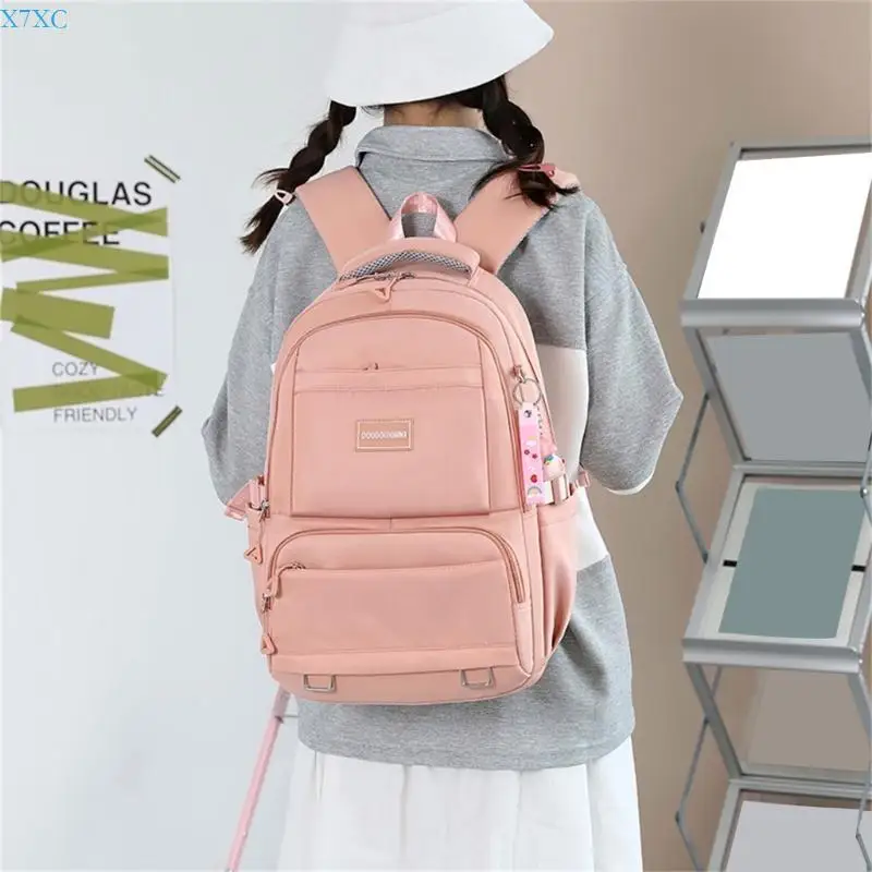 X7XC Trendy School Bag Nylon Backpack for Youth Large Storage Capacity Rucksack with Adjustable Strap Student Book Bag