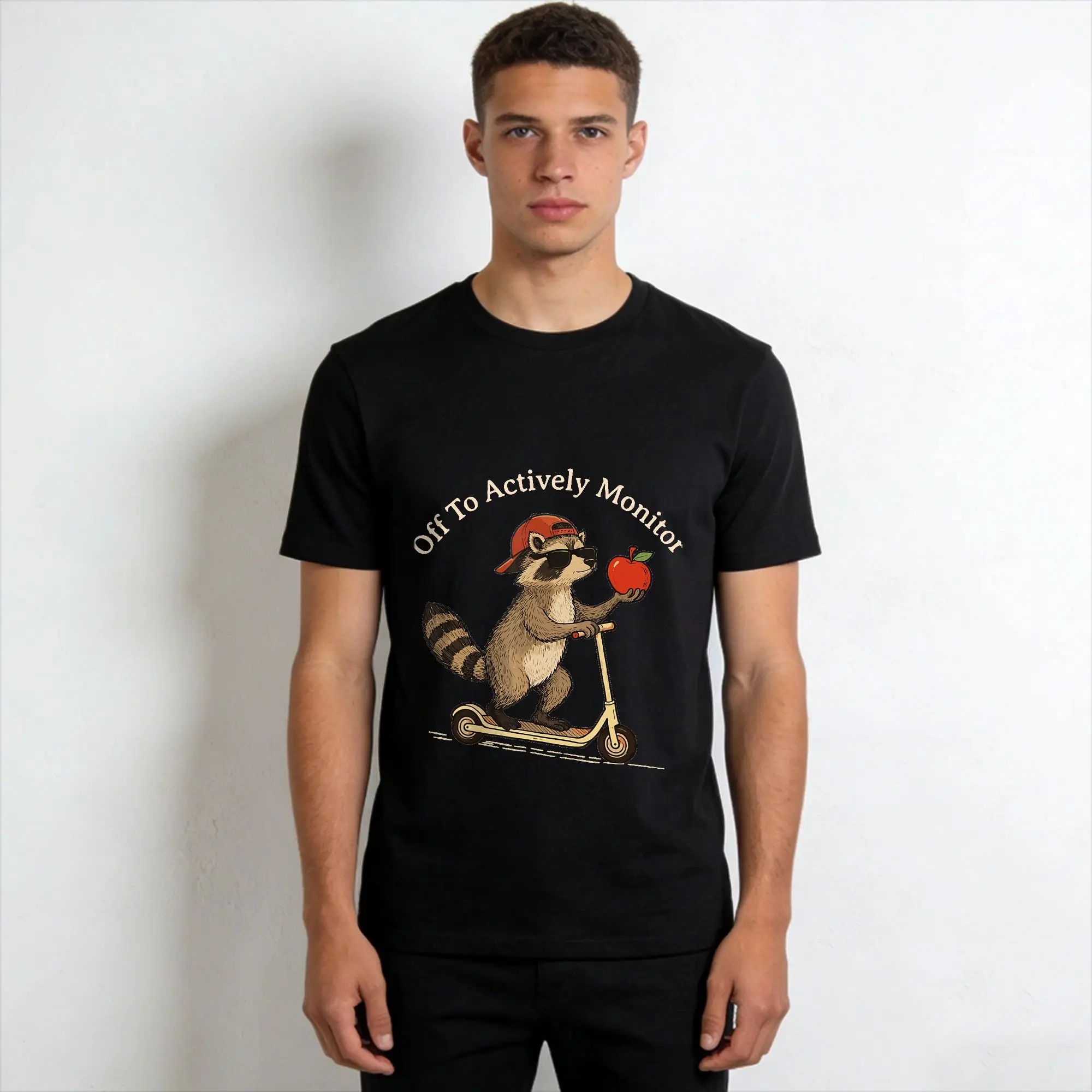 Streetwear T Shirt Beach Off to Actively Monitor Teacher Testing Day Raccoon Meme Hip Hop T-Short Sleeve Clothes