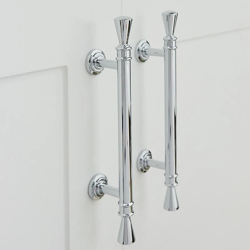 European silver light luxury brass drawer handle French cream style modern minimalist single hole cabinet wardrobe door handle