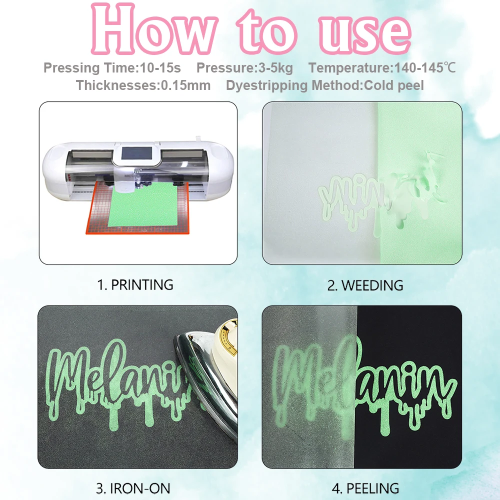 Glow-in-the-dark onion Powder Htv Heat transfer Film multi-color vinyl set Glow-in-the-dark ironing with DIY clothing stickers