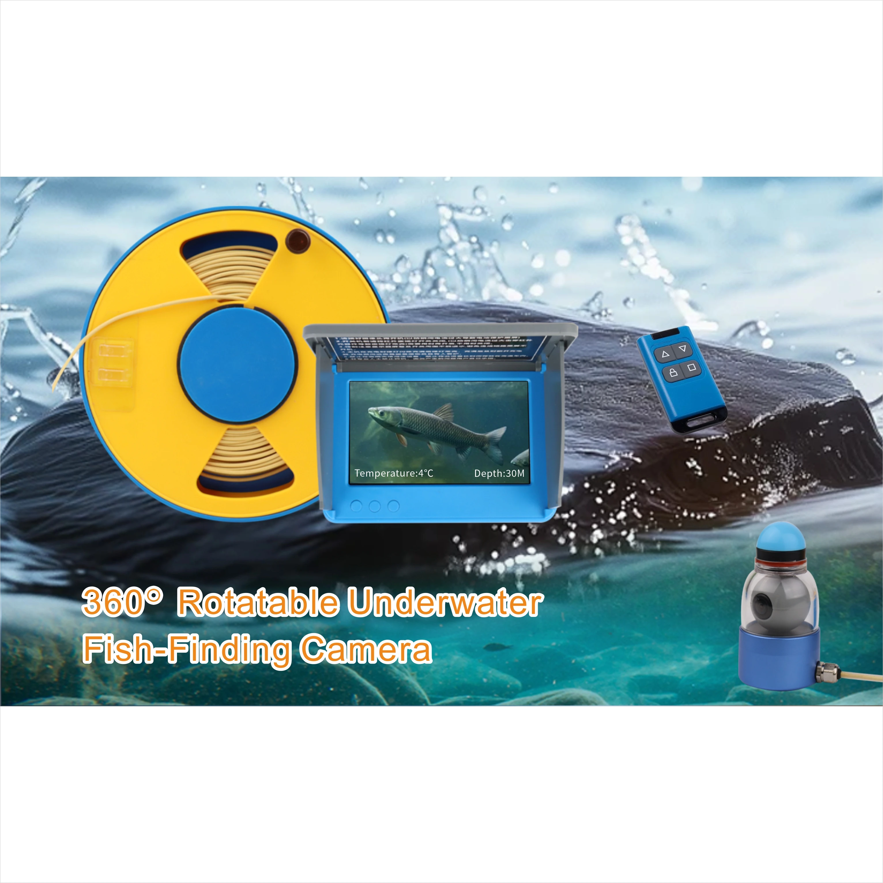 360° Rotating 30m IP68 Underwater Fishing Camera Infrared Night Vision Fish Finder with 5